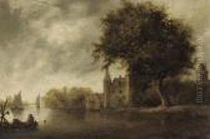 A Wooded River Landscape With Sailing Vessels by Reinier Van Der Laeck