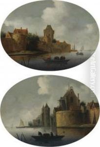 A River Estuary With A Fortified
Village On The Left Bank, A Rowing Boat In The Foreground A River Estuary With A Fortified
Village On The Left Bank, A Rowing Boat In The Foreground