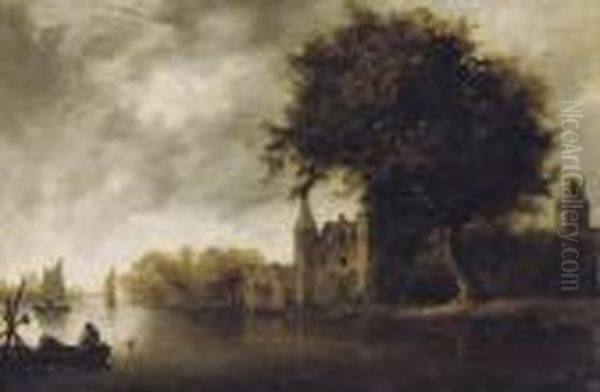 A Wooded River Landscape With Sailing Vessels, A Castle Nearby - view 1