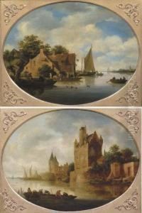 A River Landscape With A Boathouse by Reinier Van Der Laeck