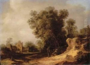 A Landscape With Peasants Resting On A Bank, A Village Beyond