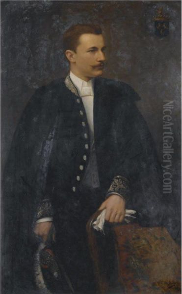 Portrait Of A Young Man, 
Depicted Three Quarter Length, Wearing A Uniform And A Dark Cloack. 
Member Of The De Caters Family. - view 1