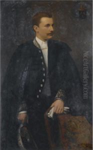 Portrait Of A Young Man, 
Depicted Three Quarter Length, Wearing A Uniform And A Dark Cloack. 
Member Of The De Caters Family.