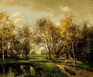 Farm Amongst Trees And A Road Along A Brook by Tinus De Jong