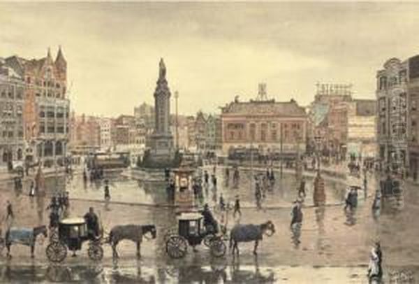 Dam Square On A Rainy Day, Seen From The Royal Palace, Amsterdam - view 1