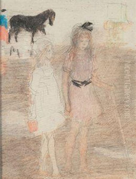 Deux Fillettes Sur La Plage - view 1