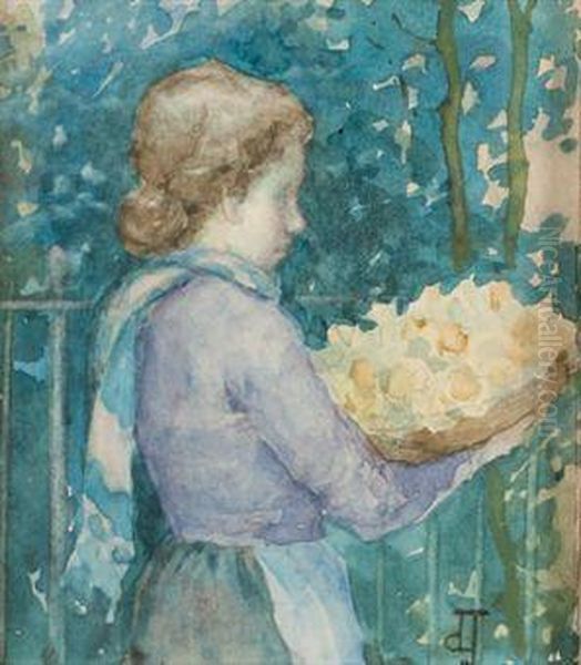 Jeune Fille Portant Une Corbeille De Fleurs - view 1