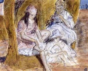 Girls On Beach In Roofed Wicker Beach Chairs by Johan Antonio de Jonge