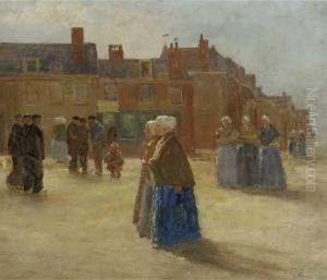 Figures In Traditional Dress In A Sunlit Street