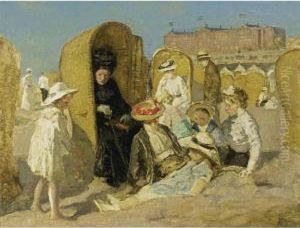 Elegant Company On Scheveningen Beach, The Palace Hotel In The Background