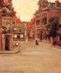 The Red Roofs of Haarlem (or A Street in Holland) by William Merritt Chase
