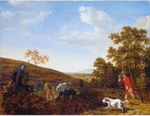 A Landscape With A Huntsman And His Hounds Attacking A Fox