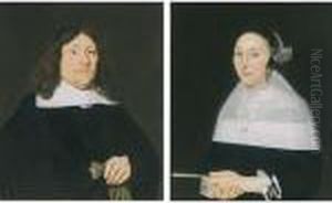 A Portrait Of A Gentleman, 
Half-length, Wearing A Black Costume With White Collar And Black Beret by Ludolf de Jongh