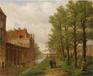 Waterpalace With Strolling Figures by Oene Romkes De Jongh