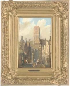 Figures Beside A Canal, Utrecht by Oene Romkes De Jongh