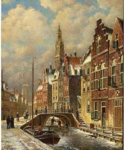 Skaters On A Canal In A Dutch Town