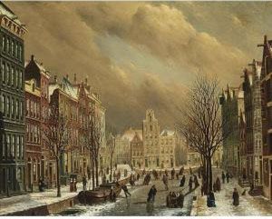 A View Of The Brouwersgracht In Amsterdam On A Winter Day by Oene Romkes De Jongh