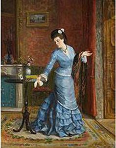 Dame In Blauem Seidenkleid by Gustave Leonhard de Jonghe