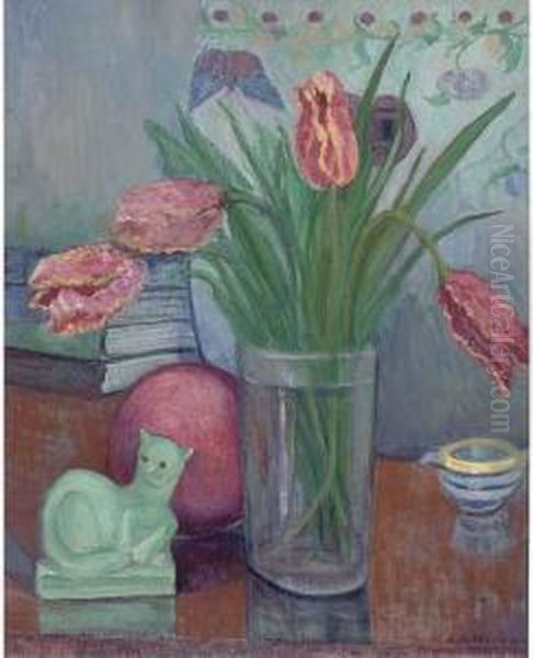 Still Life With Tulips And Sculpture By Henri Gaudier Brzeska - view 1