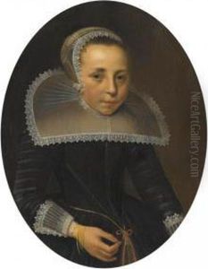 Portrait Of A Lady, Half Length, Wearing A Black Dress With White Lace Ruff And Headress by Thomas De Keyser