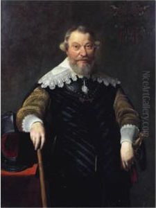 A Portrait Of Wembrich Van 
Berchem (1581-1653), Rear-admiral Of Holland And West-friesland, 
Standing Three-quarter Length, Wearing A Gorget And A Black Costume With
 Gold Sleeves, Next To A Table With A Helmet