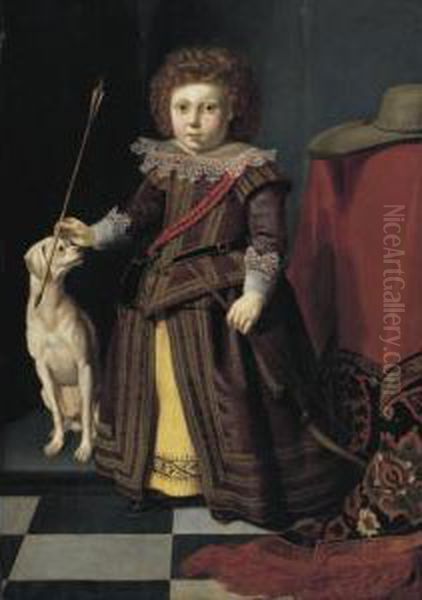 Portrait Of A Young Boy In An Interior With His Dog - view 1