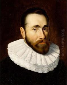 A Portrait Of A Gentleman, Bust Length, Wearing A Black Costume And White Collar by Thomas De Keyser