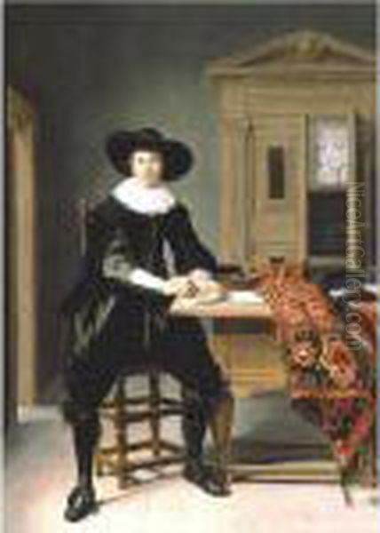 Portrait Of A Gentleman, Full Length, Seated At A Table - view 1