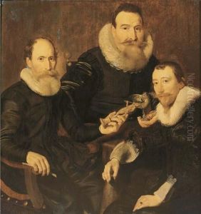 Group Portrait Of Three 
Gentlemen, Three-quarter-length, Seated In Black Costumes With Lace 
Collars And Cuffs