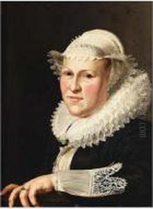 A Portrait Of A Lady, Bust Length, Wearing A Black Dress With Lace by Thomas De Keyser