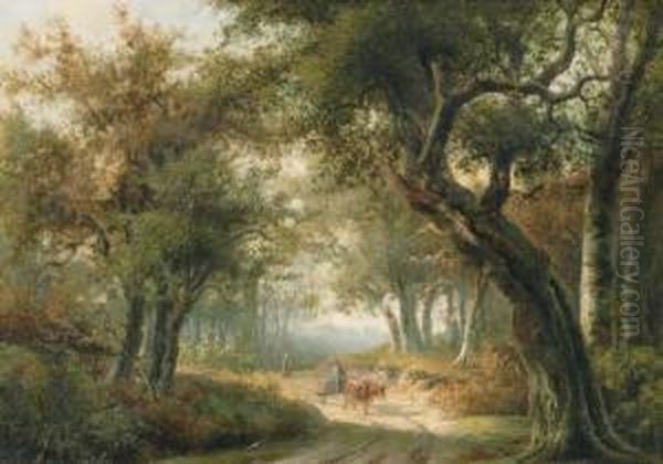 Figures In An Autumnal Forest - view 1