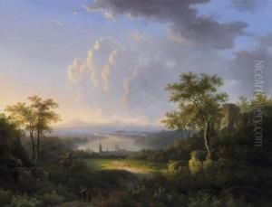Late Summer Morning. View From A
 Hillside On An Idyllic River Landscape. Signed And Dated Bottom Right: 
W. De Klerk 1854