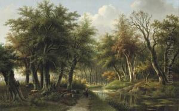 Figures On A Forest-path Along A Stream - view 1