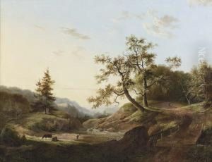 Stelzenlaufer In Einer Bewaldeten Flusslandschaft.