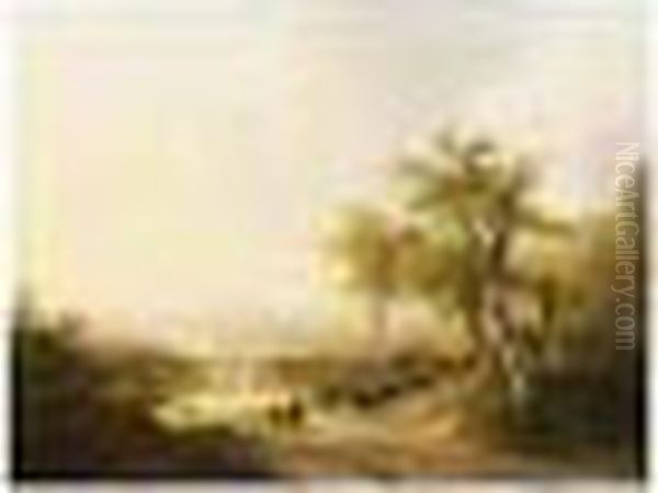 An Extensive Landscape With Travellers On A Path - view 1