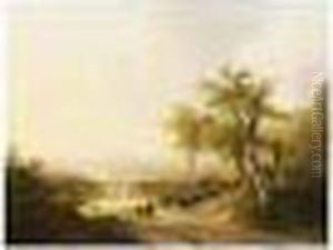 An Extensive Landscape With Travellers On A Path An Extensive Landscape With Travellers On A Path