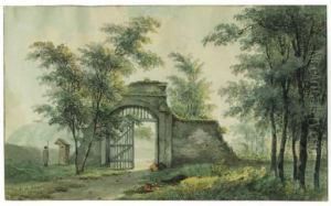 A Guard By A Gate In A Wooded Landscape A Guard By A Gate In A Wooded Landscape