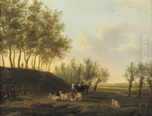Cattle In A Sunlit Meadow by Leendert de Koningh