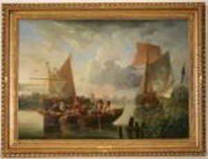 Leendert De, Dordrecht -id.; Le Passage Dela Meuse En Barque by Leendert de Koningh