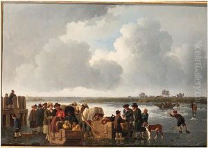 A Winter Landscape With 
Cattle-traders And Push- And Horse-drawnsledges On A Frozen River