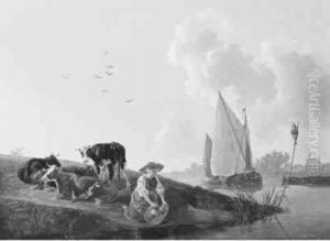 A Milkmaid Filling A Jug On A Jetty