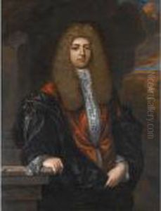 Portrait Of A Gentleman, 
Three-quarter Length, Wearing A Red Jacket And Standing In A Landscape