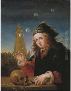 A Young Boy Blowing Soap Bubbles by Regnier de La Haye