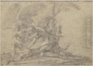 Tobie Et L'ange Capturant Le Poisson by Laurent De La Hyre