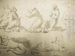 Pierre-louis, Etude De Personnages Antiques Et Lions by Pierre Louis De La Rive