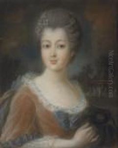 Portrait Of A Woman, Bust-length, With Flowers In Her Hair And Holding A Carnival Mask