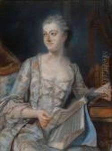 Madame De Pompadourhalf-length, Seated, In An Interior