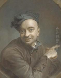 Portrait De L'artiste, En Buste, Pointant Vers La Droite, Vu Dansun Oeil-de-boeuf by Maurice Quentin de La Tour
