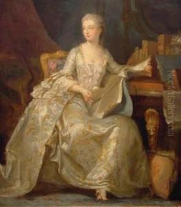 Portrait Of Mademoiselle Pompadour by Maurice Quentin de La Tour