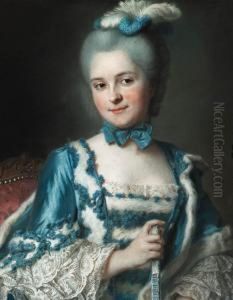 Portrait Of Madame Cailloux 
Bust-length, Wearing A Blue Dress Andholding A Fan, Seated On A Louis Xv
 Chair